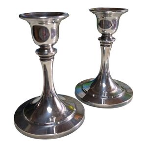 Oneida Polished Silver Taper Candle Holders - Pair